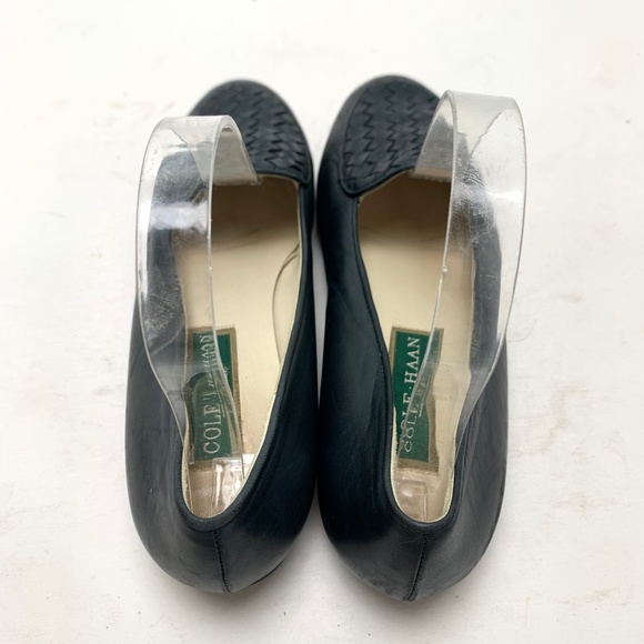 COLE HAAN Navy Blue Leather Upper & Sole Woven Vintage ITALY Flats sz 6.5/ 7 - Picture 11 of 16